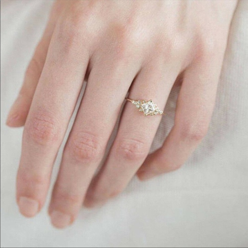 New Women’s Yellow Gold Plated Diamond Ring - Picture 3 of 3